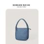 Korean Design Style M Size Candy-Colored Curling Shoulder Bag Blue Denim Fabric Women's bag Silver Simple Soft PU Handbag