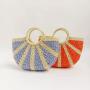 Custom 2024 Handmade Woven Straw Beach Bag For Summer Women With Colorful Handle Design