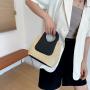 ZWY344 New Fashion Women Woven Handbag Colorblocking Elegant PU Handle Shopping Beach Bag Wholesale Daily Open Straw Bag