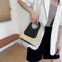 ZWY344 New Fashion Women Woven Handbag Colorblocking Elegant PU Handle Shopping Beach Bag Wholesale Daily Open Straw Bag
