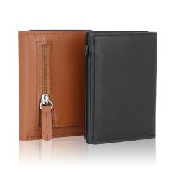 Custom Logo Trifold Slim Minimalist Wallet RFID Blocking Minimalist Credit Card Wallet with Money Pocket Zipper Card Case