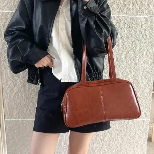 2024 Spring Korean Leisure Style Brown Shoulder Bag PU Leather Large Capacity Tote High Quality Handled Handbags for Women