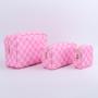 Keymay Custom Low MOQ Tan Pink Blue Cosmetic Case Waterproof All Over Printing Storage Bag For Women checkered Makeup Bag