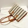 2024 Custom Stripe Canvas PU Tote Bags For Women Ladies Hand Bag Set With Pouch