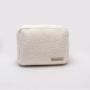 Wholesale Custom Logo Furry Teddy Velvet Makeup Bag Letter Patches Sherpa Toiletry Travel Bag Lamb Wool Sherpa Cosmetic Bag