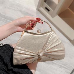 evening bag 2024 Hot Selling Satin Wrinkle Bag Party Bride Wedding Banquet Fashion Gold Bowknot Evening Bags Handbag For Ladies