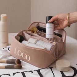 Custom luxury pu leather travel casual waterproof toiletry makeup bag make up case cosmetic bags for zip pouch