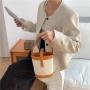 New Design Ladies Handbags PU Leather Joining Canvas Crossbody Bag Women Luxury Shoulder Bags Women's Small Hand Bucket Bags