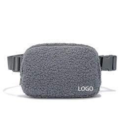Custom Unisex Winter Outdoor Sports Running Sherpa Fleece Sling Bags Fanny Pack Gray Fur Belt Bags For Women Men