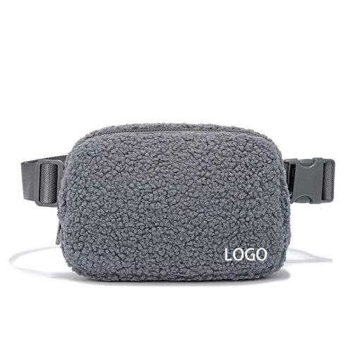 Custom Unisex Winter Outdoor Sports Running Sherpa Fleece Sling Bags Fanny Pack Gray Fur Belt Bags For Women Men