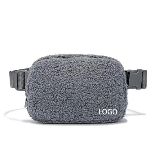 Custom Unisex Winter Outdoor Sports Running Sherpa Fleece Sling Bags Fanny Pack Gray Fur Belt Bags For Women Men