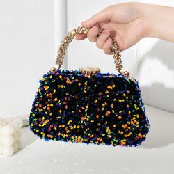 Retro 2024 new fashion female evening bag clutch sequins banquet diamond handbag small square bag