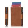 Custom Genuine Leather Pop up Card Holder Aluminum Wallet Crazy Horse Leather Metal Card Holder