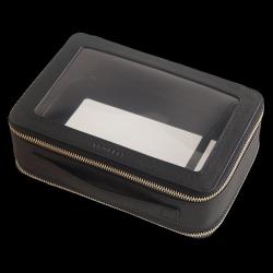 Saffiano Leather Trim Portable Zipper Waterproof Transparent Makeup Bag Travel Storage Pouch Clear Cosmetic Bags