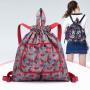 Nylon travel drawstring backpack waterproof folding storage sports fitness bundle pocket bag