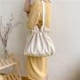Large-Capacity Nylon Women's Sling Shoulder Bag 2023 Fashion Drawstring Pleated Tote Bag Splicing Design Female Bucket Handbag