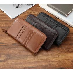 RFID Durable Man Long Wallet Slim leather wallet for men credit card holder multi-function money clip wallet zipper around