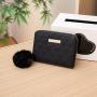 Women's Coin Purse 2024 New Diamond Embroidery Pu Leather with Fur Ball Women's Wallet Small Card Case Casual Small Bag