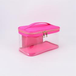 Wholesale Durable Portable Waterproof Custom Logo PVC Top Handle Cosmetic Bag Pouch Travel Toiletry Wash Bag Clear Makeup Bag