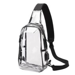 HR115 Men's New With USB Charge Chest Bag Fashion PVC Transparent Waterproof Shoulder Bag Technology Fashion Trend Crossbody Bag