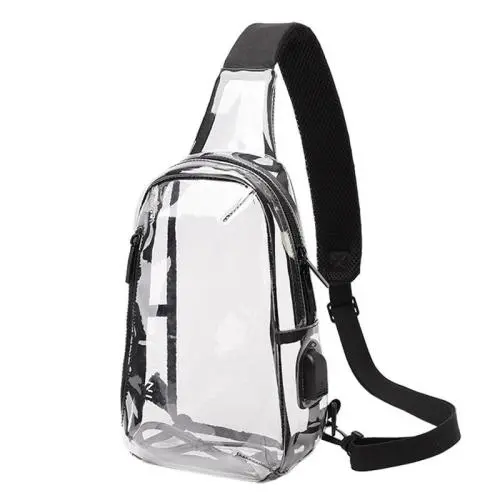 HR115 Men's New With USB Charge Chest Bag Fashion PVC Transparent Waterproof Shoulder Bag Technology Fashion Trend Crossbody Bag