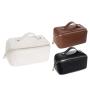 Portable Makeup Bag Opens Flat Lay Makeup Bag Cosmetic Bag with Strap for Travel Waterproof Anti-dust Large Leather for Women