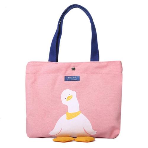 HR270 New Cute Canvas Contrasting Colors Bag Girls' Fresh and Sweet Handheld Bag Cartoon Versatile One Shoulder Work Bag