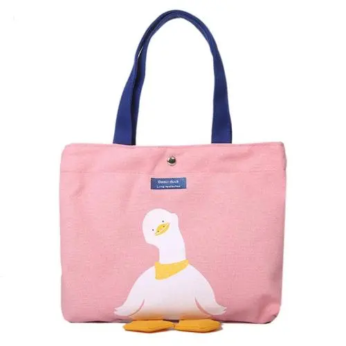 HR270 New Cute Canvas Contrasting Colors Bag Girls' Fresh and Sweet Handheld Bag Cartoon Versatile One Shoulder Work Bag