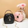Embroidered Small Round Bags for Women 2024 Pu Leather Zipper Chain Phone Bag Women's Fashion Shoulder Crossbody Bag