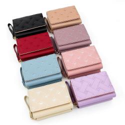 New Women's Short Style Simple Embroidered Love Multi Card Wallet