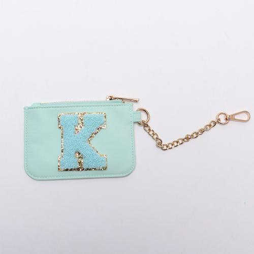 Keymay RTS Personalized Gift Chenille Letter Patches Cute Card Holder Small Nylon Coin Purses Card Wallet Keychain Coin P