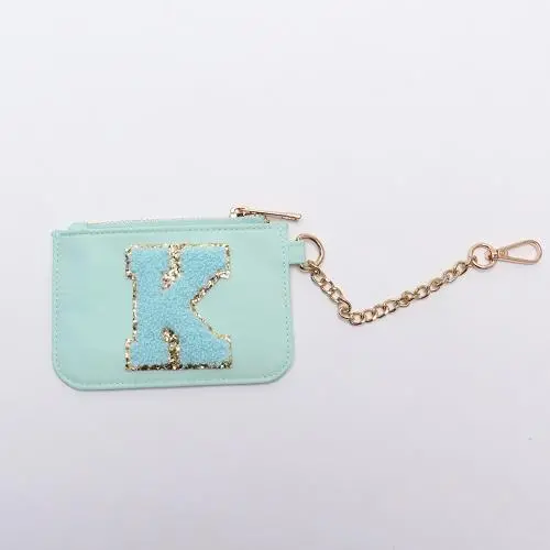 Keymay RTS Personalized Gift Chenille Letter Patches Cute Card Holder Small Nylon Coin Purses Card Wallet Keychain Coin P