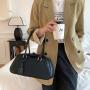Customized LOGO Autumn new PU leather Boston bag high-end pebbled large-capacity handbag retro brown tote bag