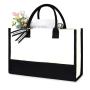 Personalized initials canvas beach bag gift handbag women's black and white solid Cotton Canvas Shoulder Bag