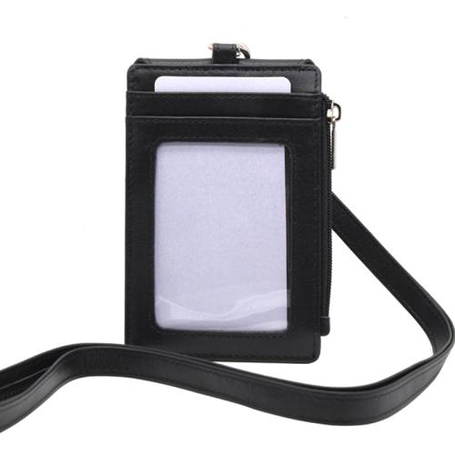 Premium Durable PU Leather ID Badge Name Card Holder With Double Stitches Neck Straps Lanyards