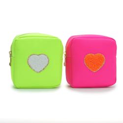 Factory Supply Letter Pattern Chenille Patch Nylon Waterproof Toiletry Cosmetic Pouch Travel Makeup Cosmetic Bags