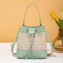 New Candy-Color Drawstring Bucket Bag Portable Fashionable Straw Shoulder Bag Diagonal Design Lady Style Bag-Wholesale
