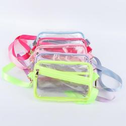 Custom Candy Color PVC Waterproof Stadium Approved Clear Crossbody Belt Bag Women Transparent Sling Fanny Pack Waist Bag