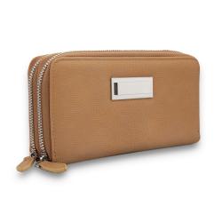 Custom Logo Saffiano Purse Leather Women Double Zipper Credit Card Holder Clutch Wallet