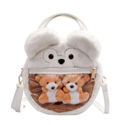 new arrival plush ita bag with clear window transparent Ita bag custom fur animal Ita bag