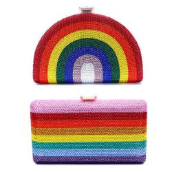 Factory Wholesale Fashion Crystal Rhinestone Women Iridescence Clutch Bag New Rainbow Purse Handbags Luxury Clutch Evening Bag pochette femme