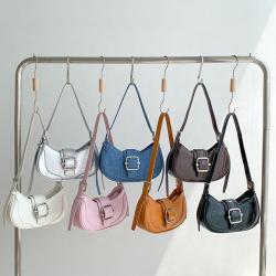 Retro PU Leather Handbag Luxury Denim Blue Designer Hand Bag Wool Joining Leather Ladies Underarm Shoulder Bag