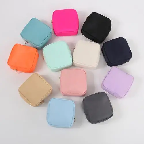 RTS Small Mini  nylon bag  zipper cosmetic bag  embroidery letters Jewellery make up bag  chenille letter patches nylon pouch