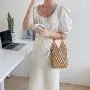 2024 New Summer Korean Beaded Carried Handbag Small Fashion Mesh Straw Beads Beach Bag Hand Hollow-Out Woven Women Tote Hand Bag