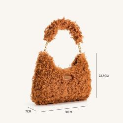 2024  Fashion Ladies Fluffy Soft Plush Casual Fur bag Shoulder Purse Women Handbags Ladies Lambskin Leather Under-arm Bag