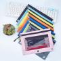 Pencil Pouch Case 3 Rings Binder Double Zipper File Stationery Bag Oxford Cloth Dual Pocket Mesh Window Pencil Bag Multicolor