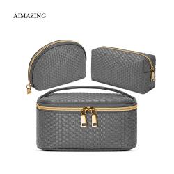 Cosmetic Mini Jars Inside Compact Case Drawstring Make Up Bag Faux Leather Makeup Bag Vegan Leather Makeup Bag With Window