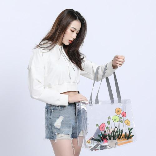 Custom Printed Fashion Clear Shopping Bag Summer Beach Storage Bag For Travel Transparent PVC Tote Bag