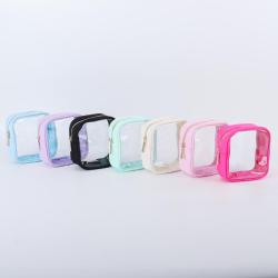 Keymay Stock No MOQ 5 Colors Clear Cosmetic Bags Personalized Letter Patches Storage Transparent Toiletry Bag for Women
