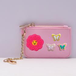 Low MOQ Customized Chenille Patch Key Case Colorful Coin Purse Nylon Classic Mini Keychain Wallet